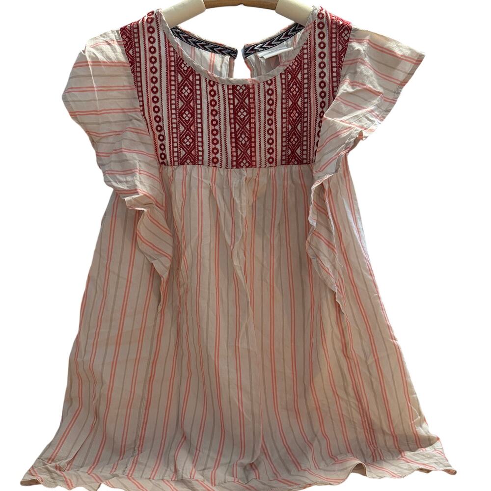 Knox Rose Women's Coral Stripe Flutter Sleeve Embroidered Top - Medium - NWT